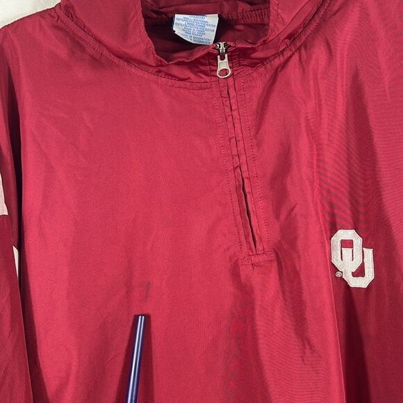 🏈🏈 Vintage OKLAHOMA SOONERS Pullover 1/4 Zip Mesh Lined Windbreaker Jacket 2XL - Picture 9 of 9